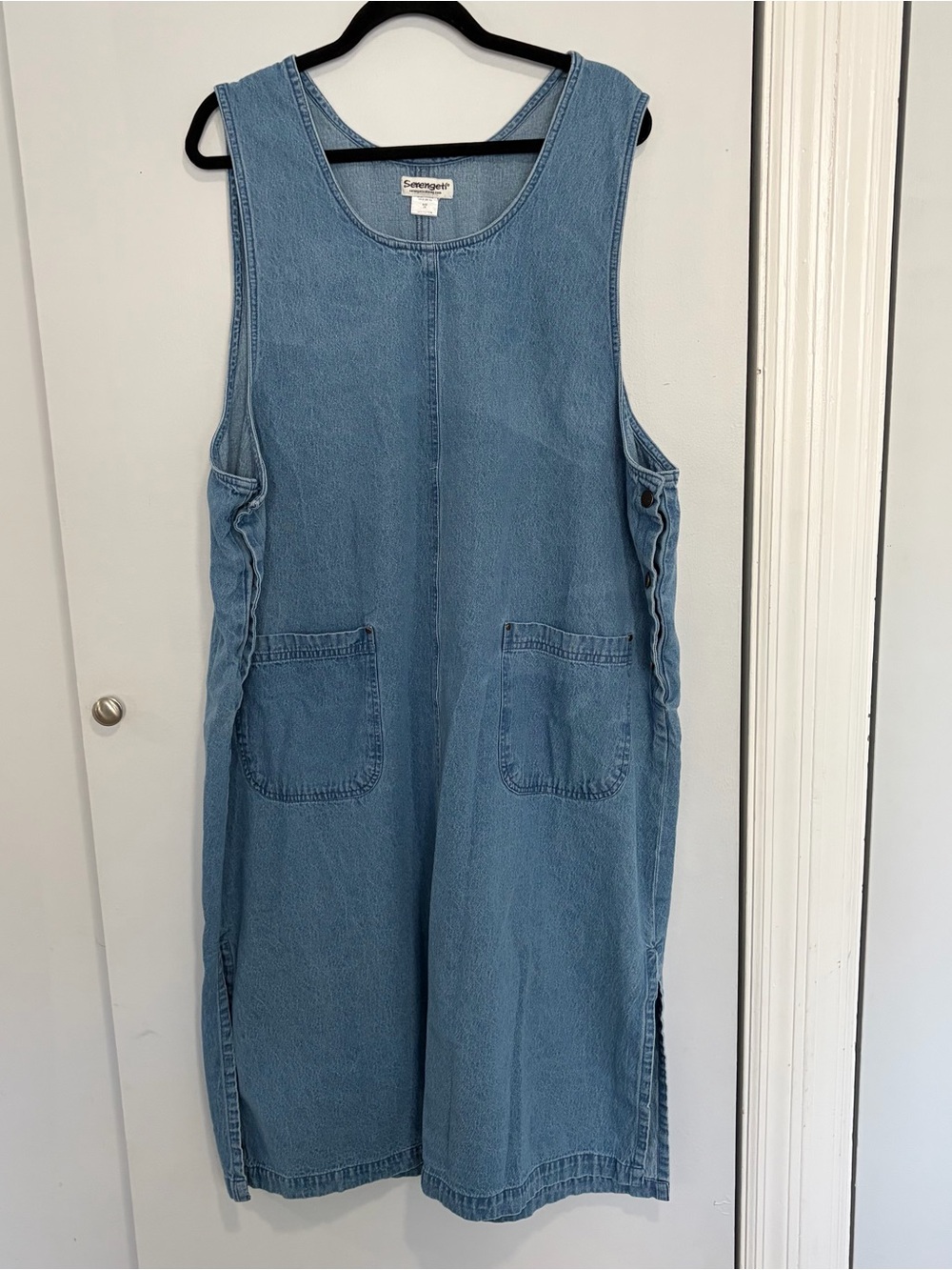 90s Vintage Denim Sleeveless Dress Womens 2XL Cottagecore Prairie Western Farm